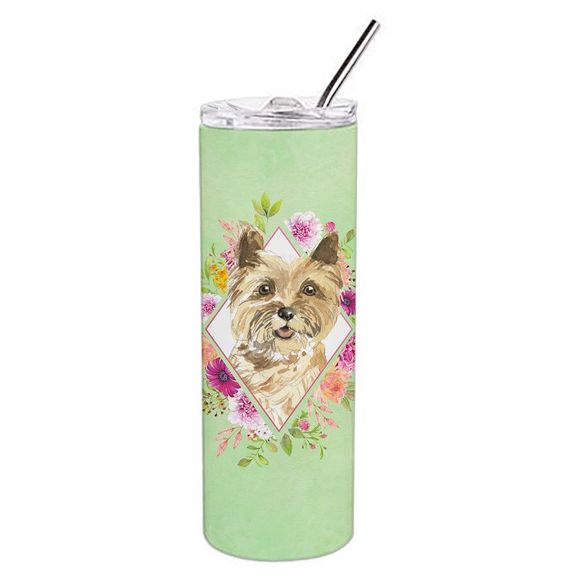 Cairn Terrier Green Flowers Stainless Steel 20 oz Skinny Tumbler